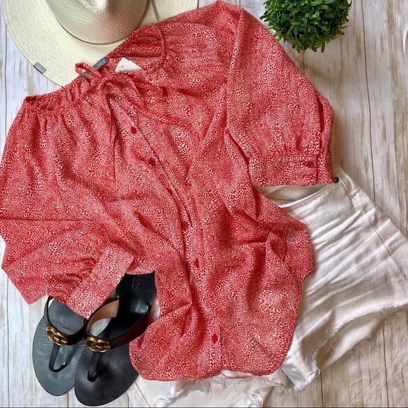 Olivia Moon Red & White Sheer Blouse - Picture 3 of 12